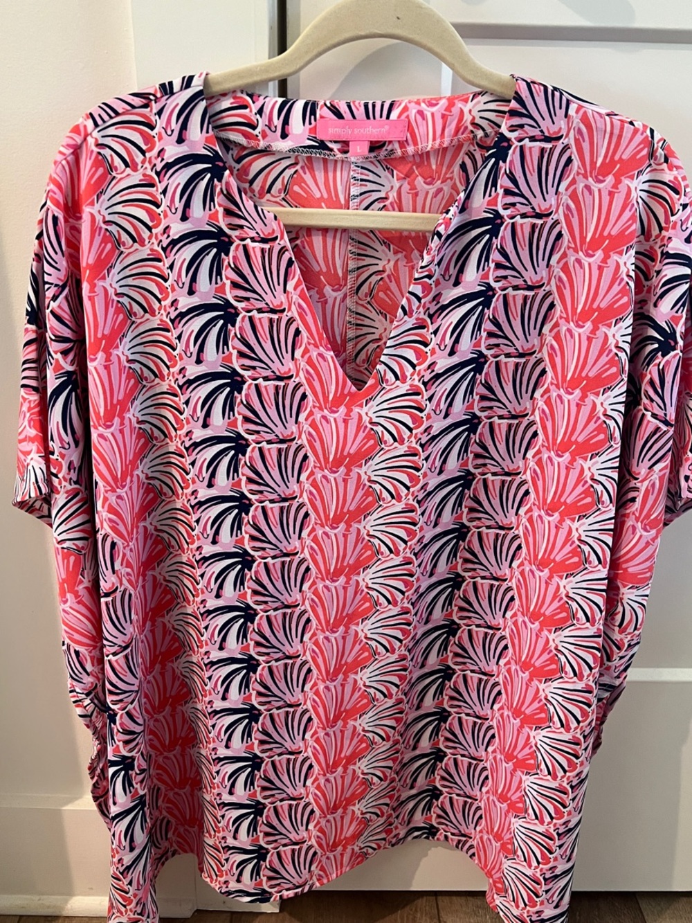 Simply Southern Pink Coral Navy Floral Top